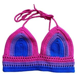 Crochet Handmade Sm/Meduim Pink Blue Bikini Top LGBTQ Pride Crocheted Bralette